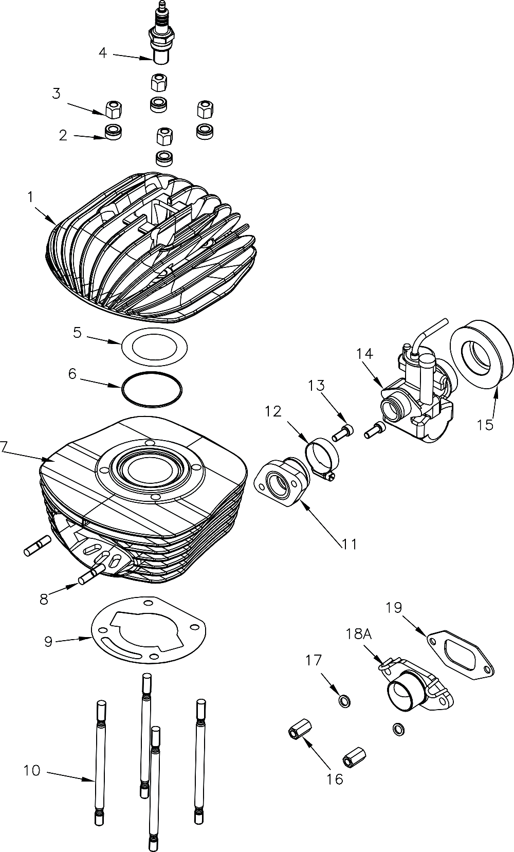 Culasse, cylindre et carburateur Mini 60cc