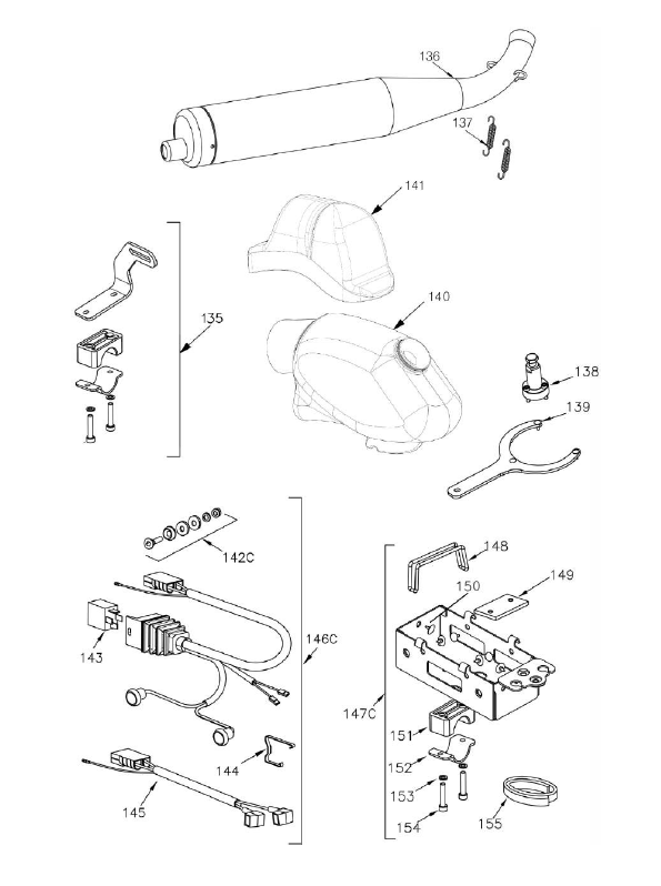 Echappement, boite à air et faisceau Mini 60cc