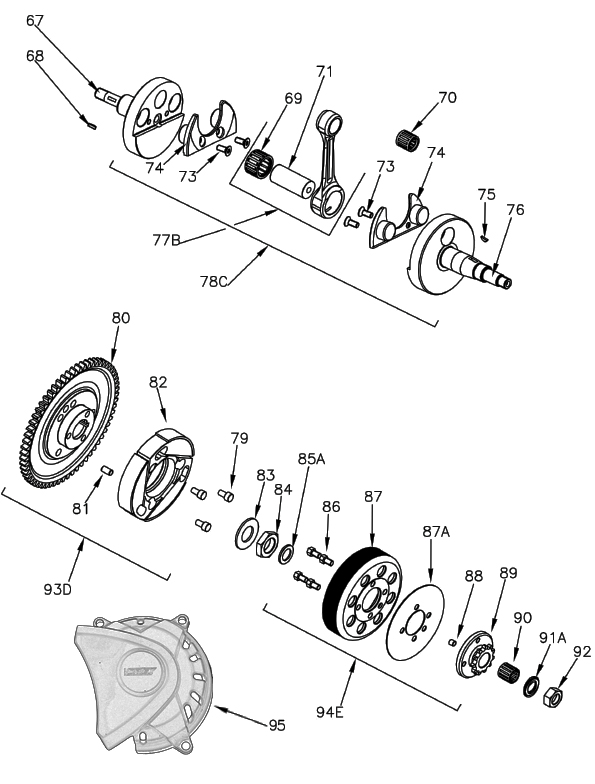 Vilebrequin et embrayage Mini 60cc