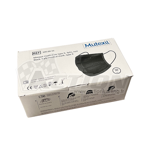 Boîte de 50 masques FFP2 haute filtration noir avec élastiques type II - 3 plis
