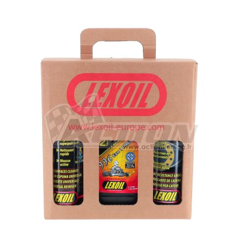 Pack LEXOIL : Huile 996 Evo1 + Graisse chaîne + Nettoyant Multi-surfaces OFFERT