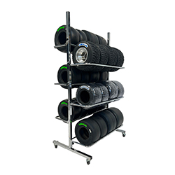 Chariot porte-roues chromé pliable (6 sets de pneus)